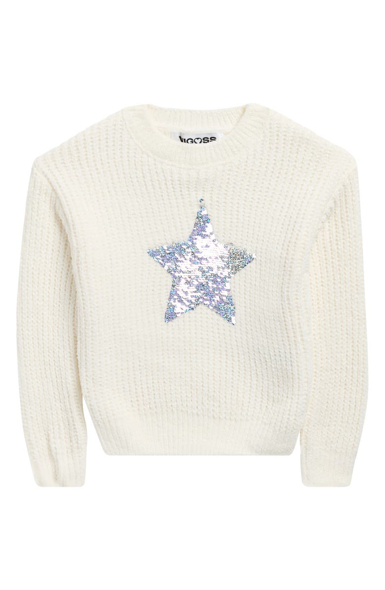 Vigoss Kids' Sequin Star Matte Chenille Sweater, Main, color, Egg White