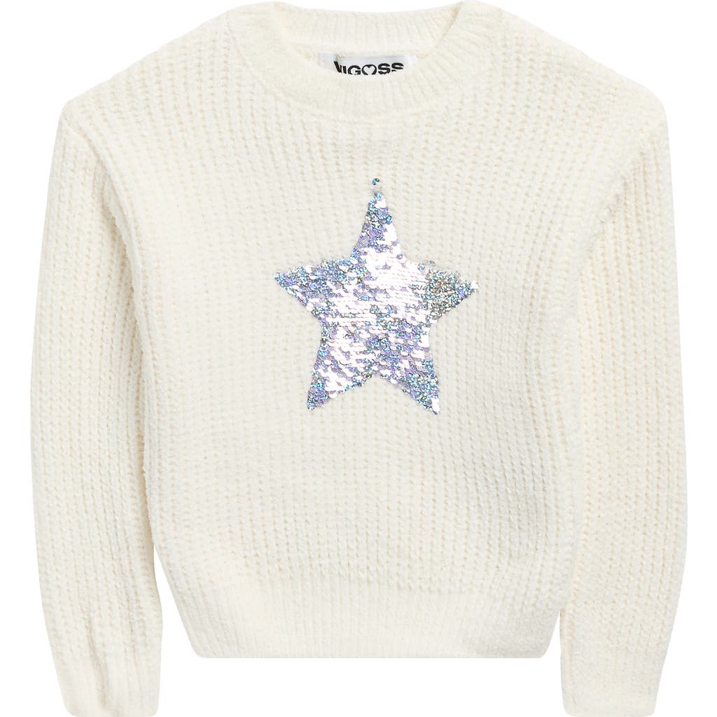 Vigoss Kids' Sequin Star Matte Chenille Sweater In White