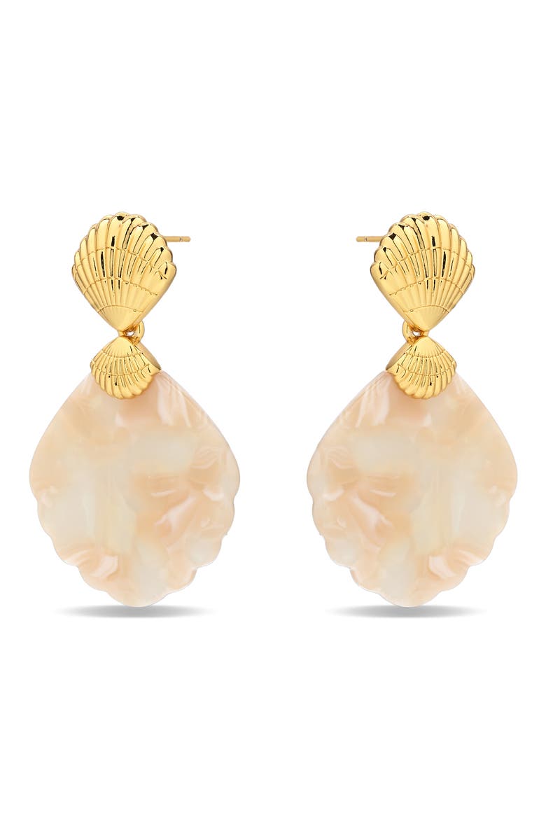 Adeline Shell Motif Drop Earrings, Alternate, color, GOLD