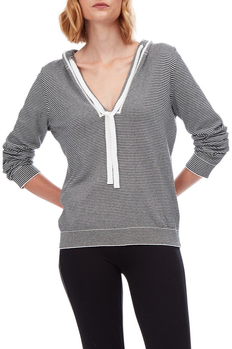Stripe Cotton & Cashmere Hoodie, Main, color, DARK CHARCOAL MARL/ PORCELAIN