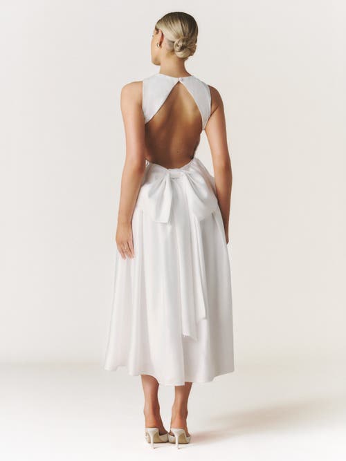 Six Stories Penelope Bow Back Midi Dress In White