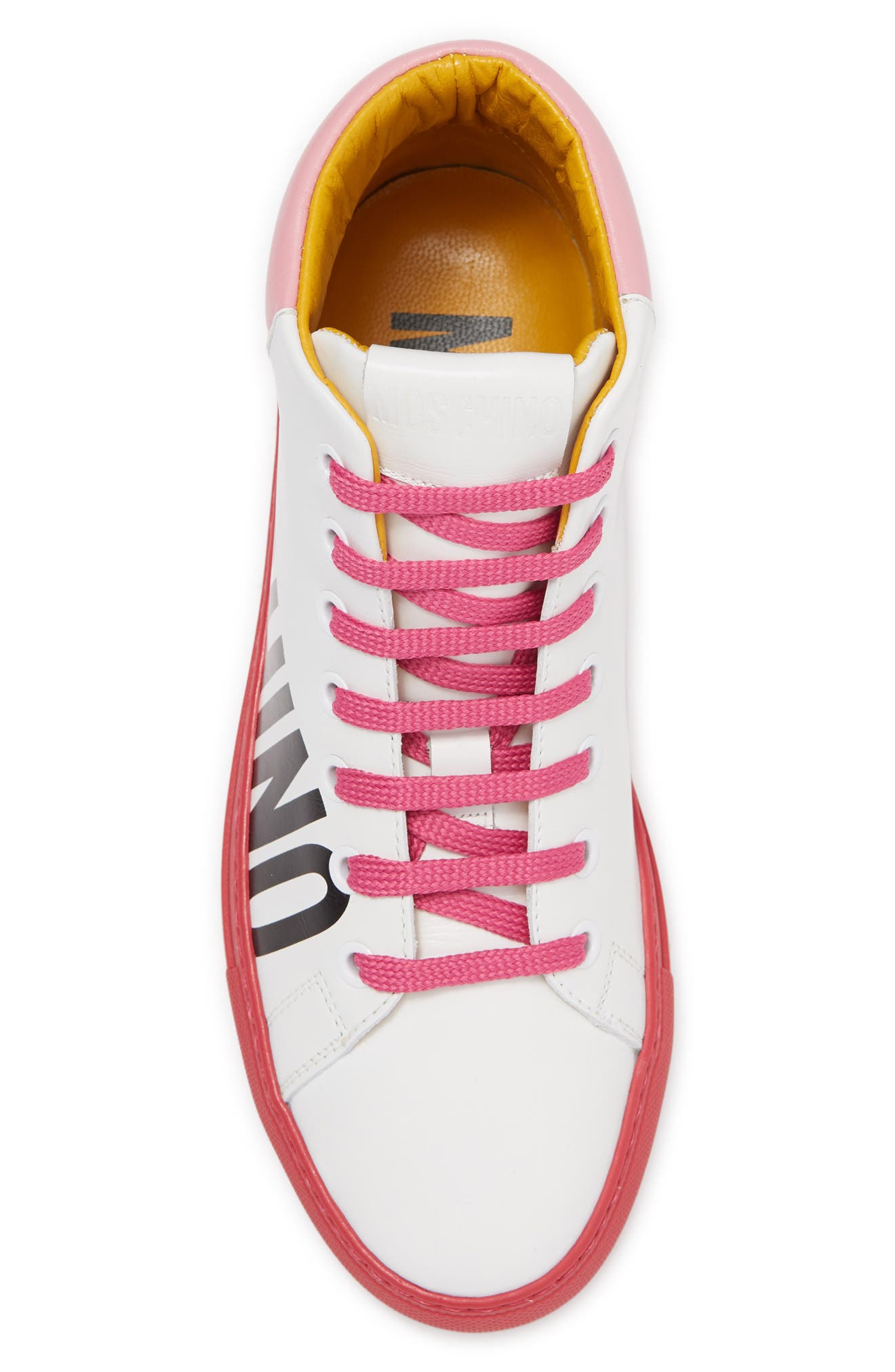 Moschino High Top Logo Sneaker, Alternate, color, 