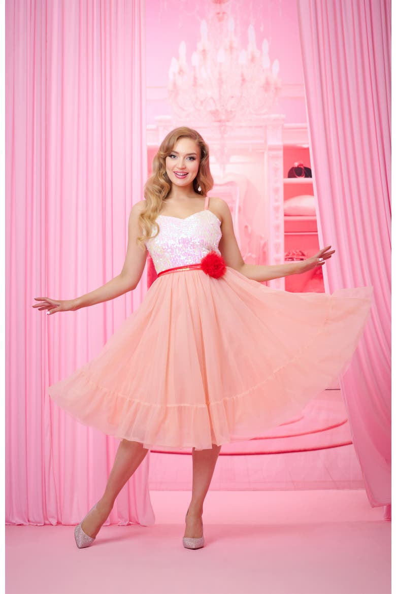 Chiffon Swing Dress, Alternate, color, Peach and White