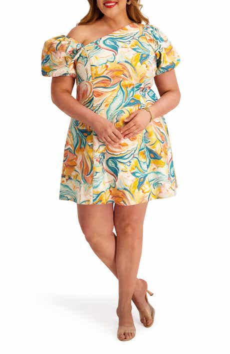 Kensie One-Shoulder Puff Sleeve Fit & Flare Dress
