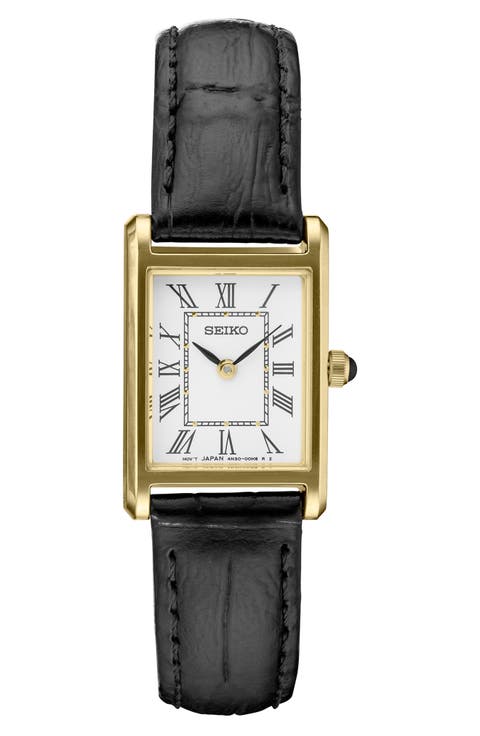 Essentials Tank Leather Strap Watch, 18.9mm x 26.5mm