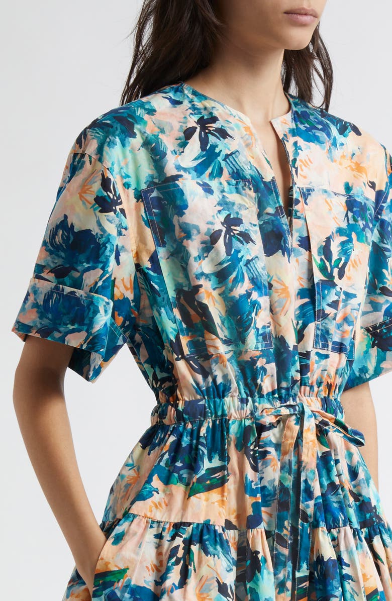 Ulla Johnson Nadira Floral Print Tie Waist Tiered Minidress, Alternate, color, Delphinium