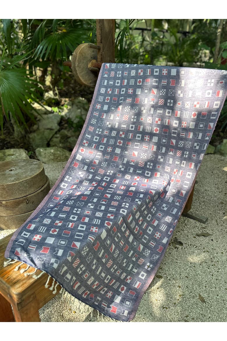 Oversized 37" x 71" Preppy Turkish Beach Towel by Ramus & Co, Alternate, color, Nautical Flags