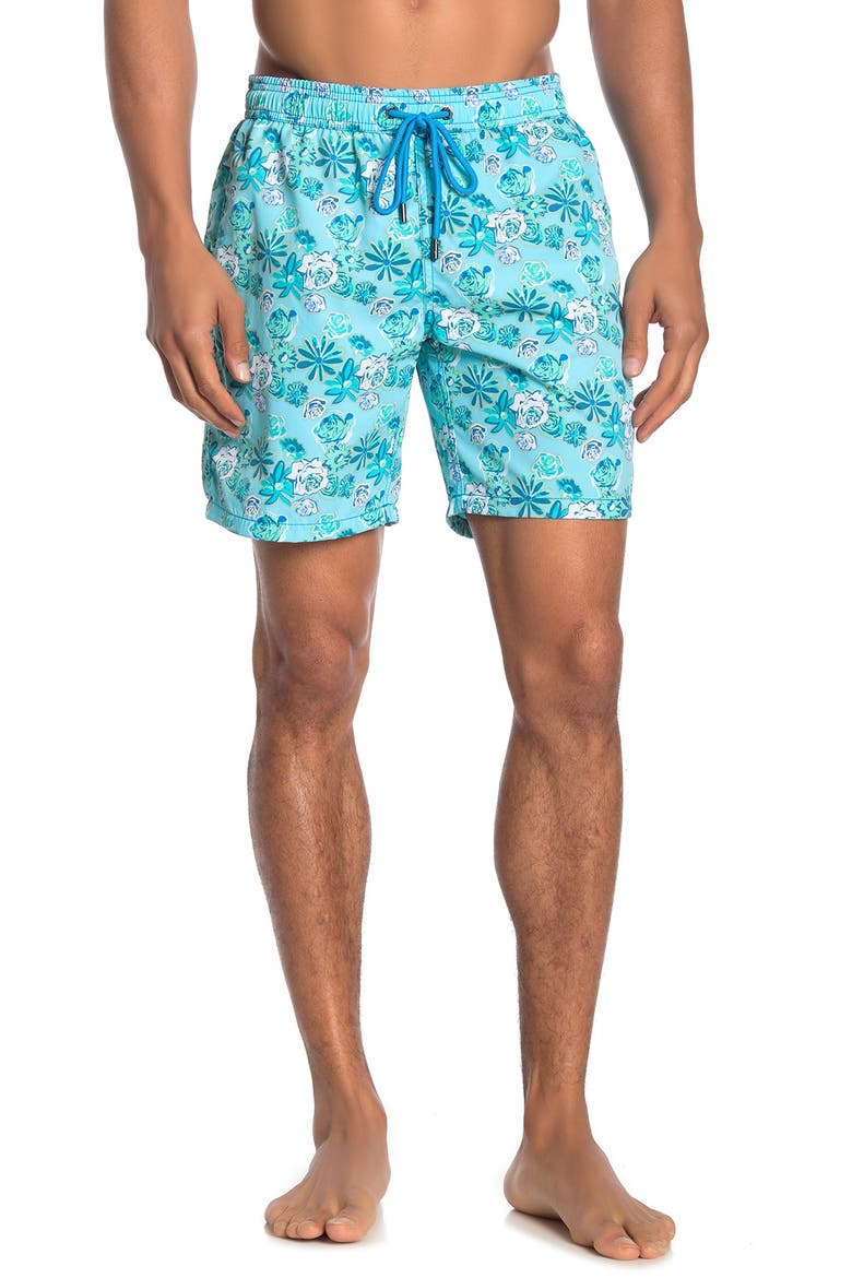 Floral Print Drawstring Swim Shorts, Alternate, color, LT. BLUEDNU