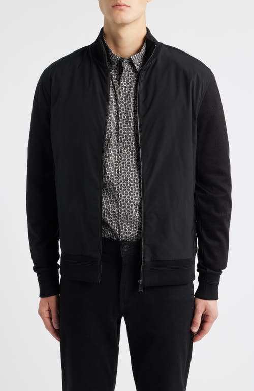 Hugo Boss Boss Shepherd Mixed Media Full Zip Sweatshirt In Black