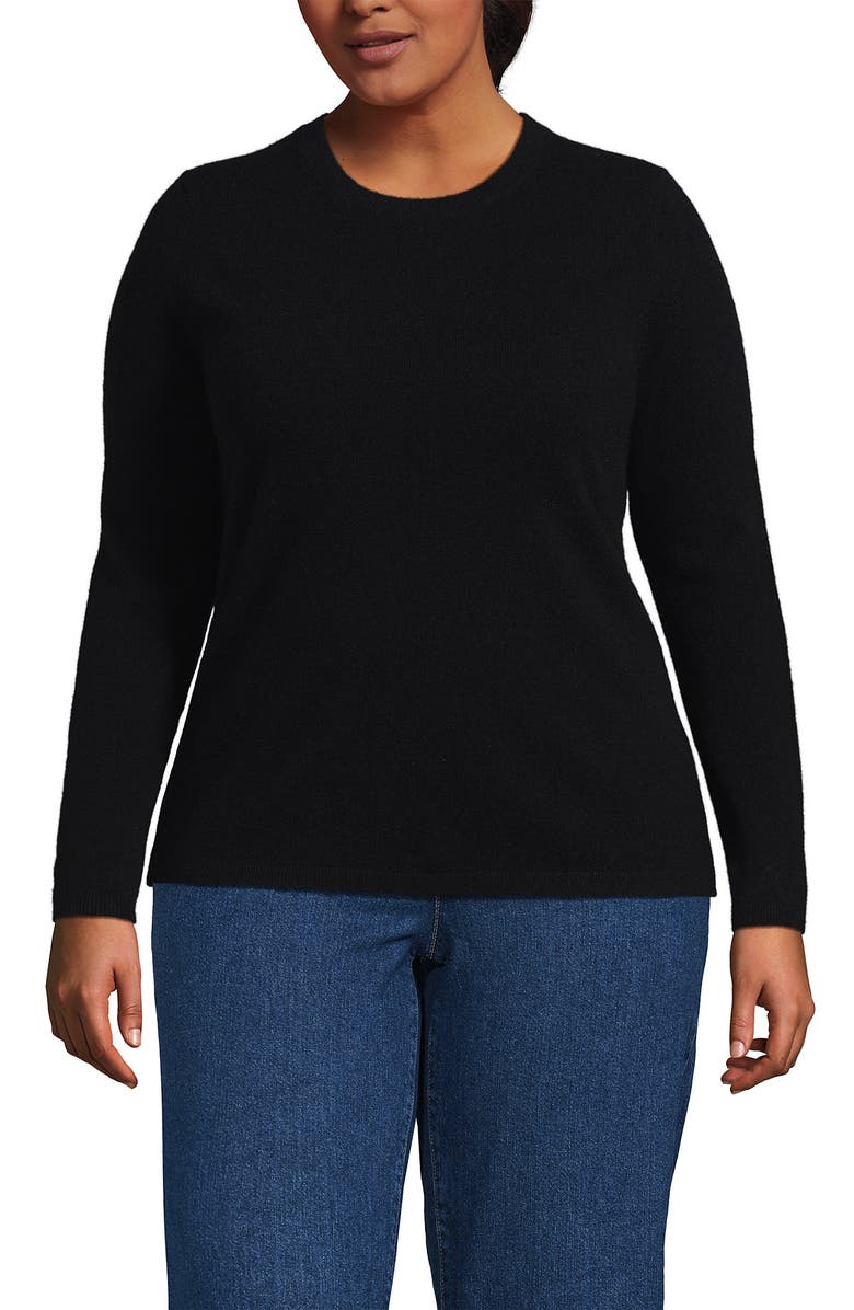 Lands' End Plus Size Cashmere Sweater, Main, color, Black
