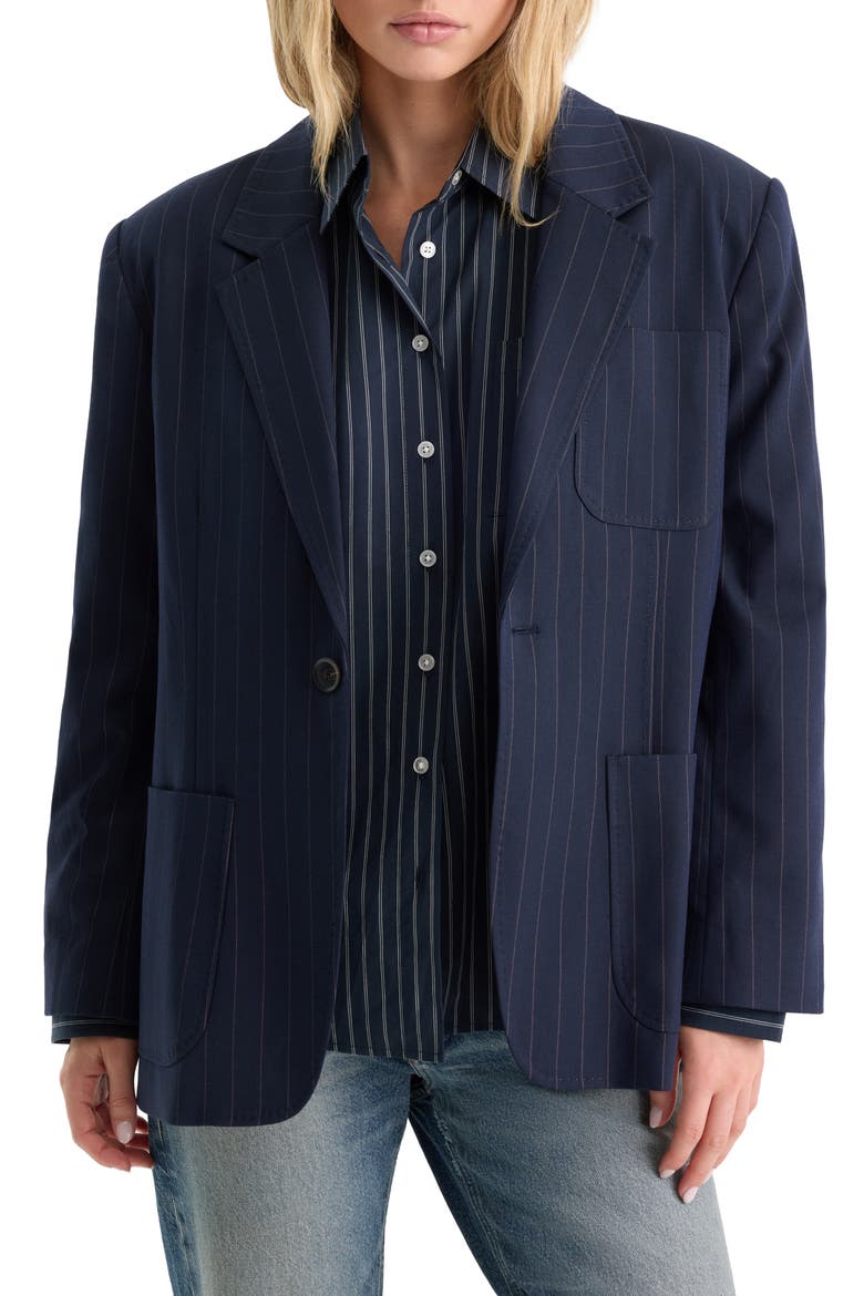 The Oversized Pinstripe Blazer, Main, color, NAVY PINSTRIPE