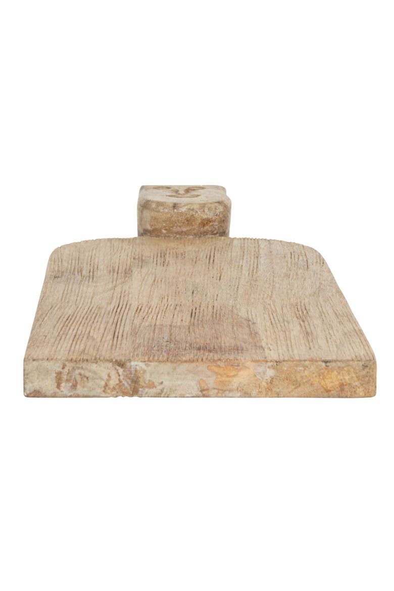 Compact Hand-Carved Mango Wood Cheese Slicer and Cutting Board with Face Handle Design and Combed Finish, Natural, Alternate, color, Natural