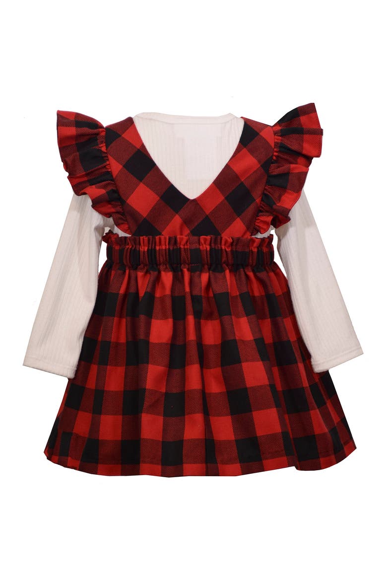 Kids' Long Sleeve Rib Top & Check Jumper Dress Set, Alternate, color, RED