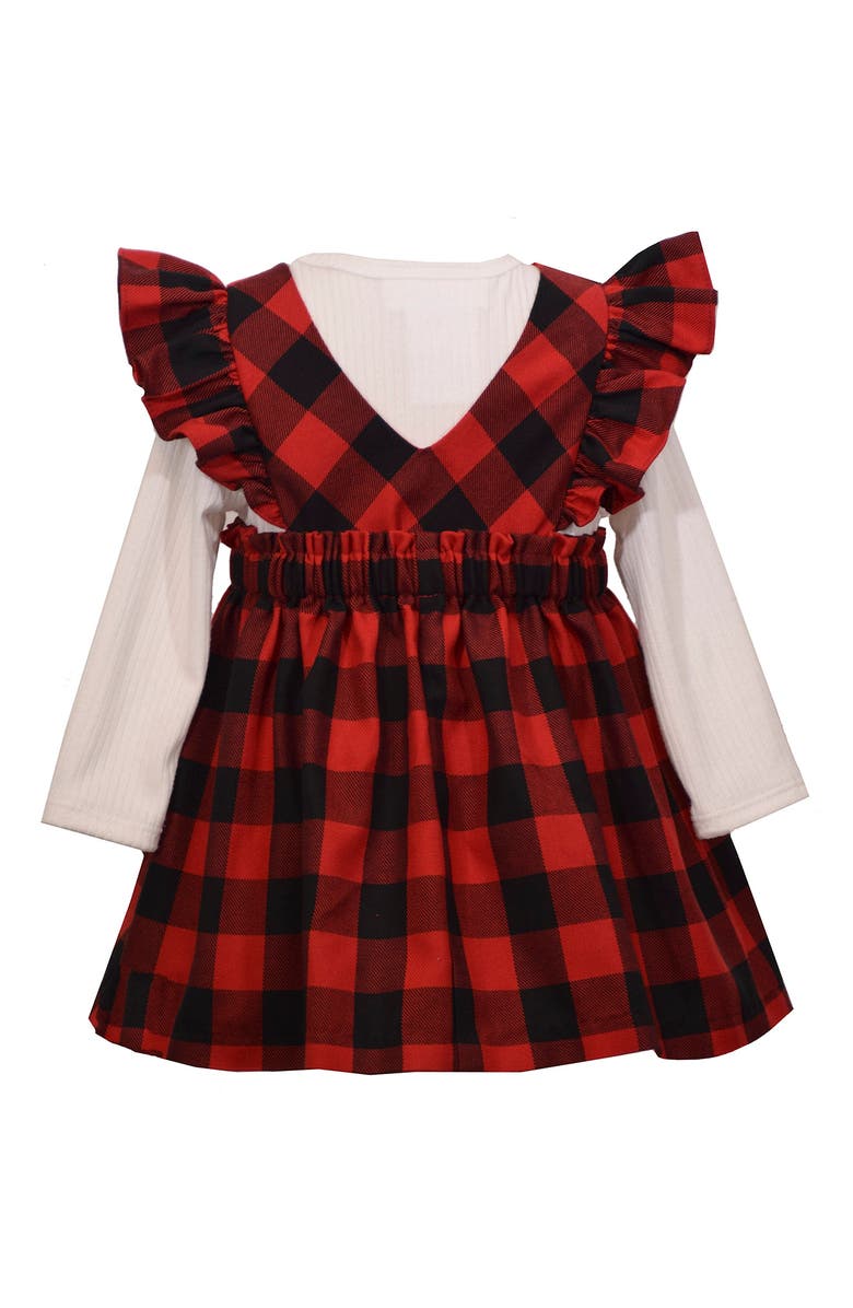 Bonnie Jean Kids' Long Sleeve Rib Top & Check Jumper Dress Set, Alternate, color, Red
