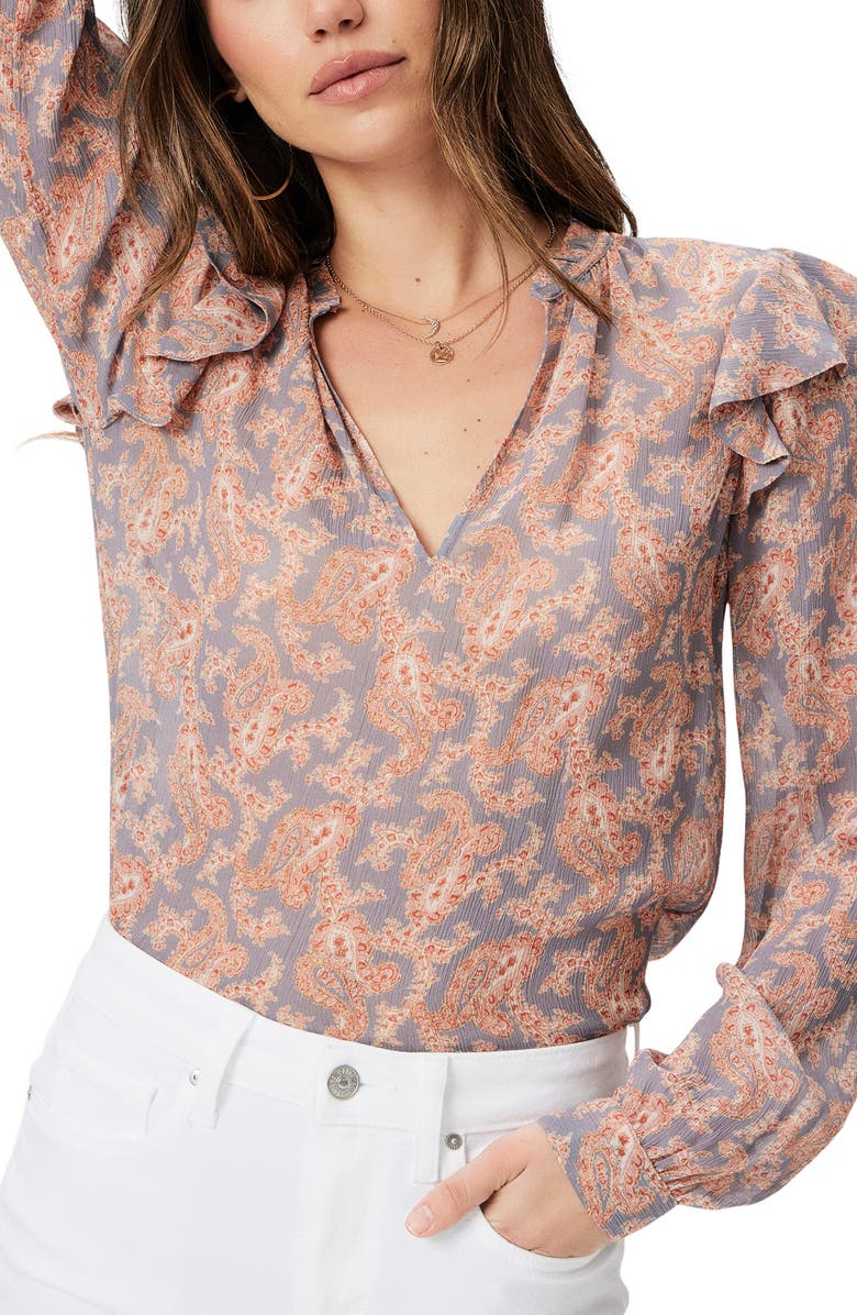 PAIGE Seema Ruffle Silk Top, Alternate, color, Salton Sea Multi