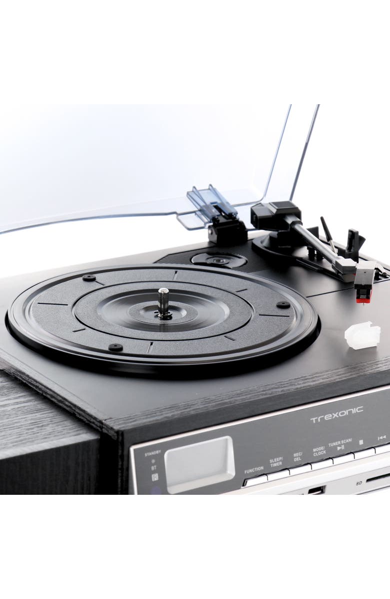 Trexonic 3 Speed Vinyl Turntable Bluetooth Stereo System with CD and Cassette Players, Alternate, color, Black
