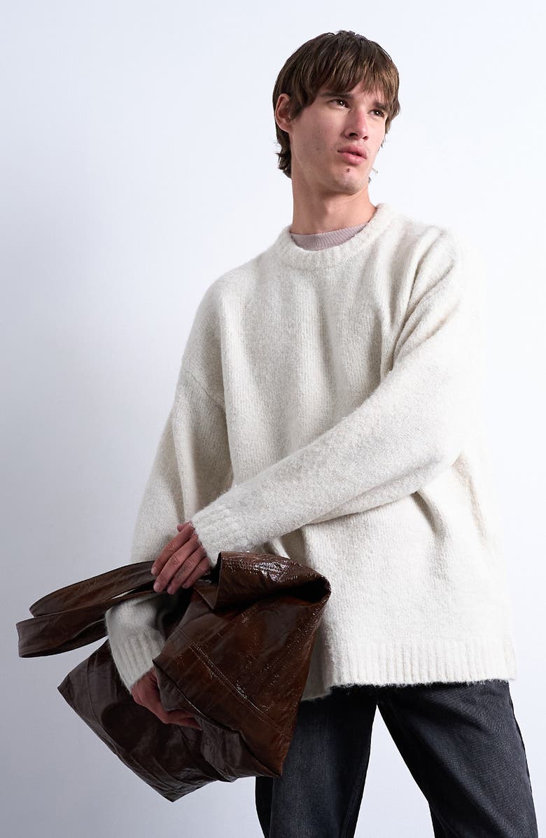 Topman Loose Fit Crewneck Sweater, Main, color, Ecru