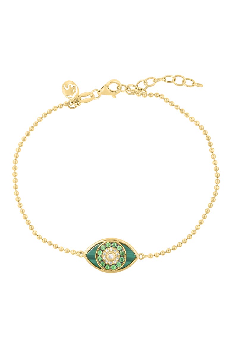 Semiprecious Stone & Diamond Evil Eye Bracelet, Main, color, GREEN