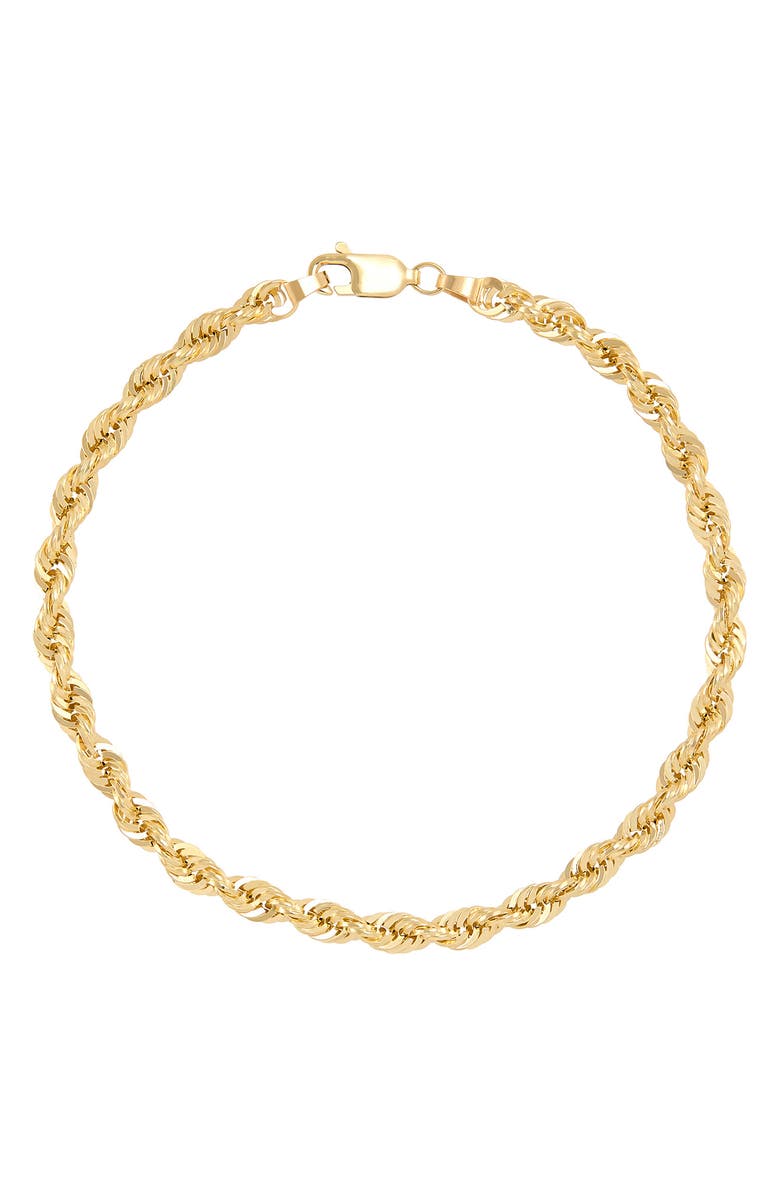 Frankie & Zoe 3.85mm Rope Chain Bracelet, Main, color, Yellow Gold