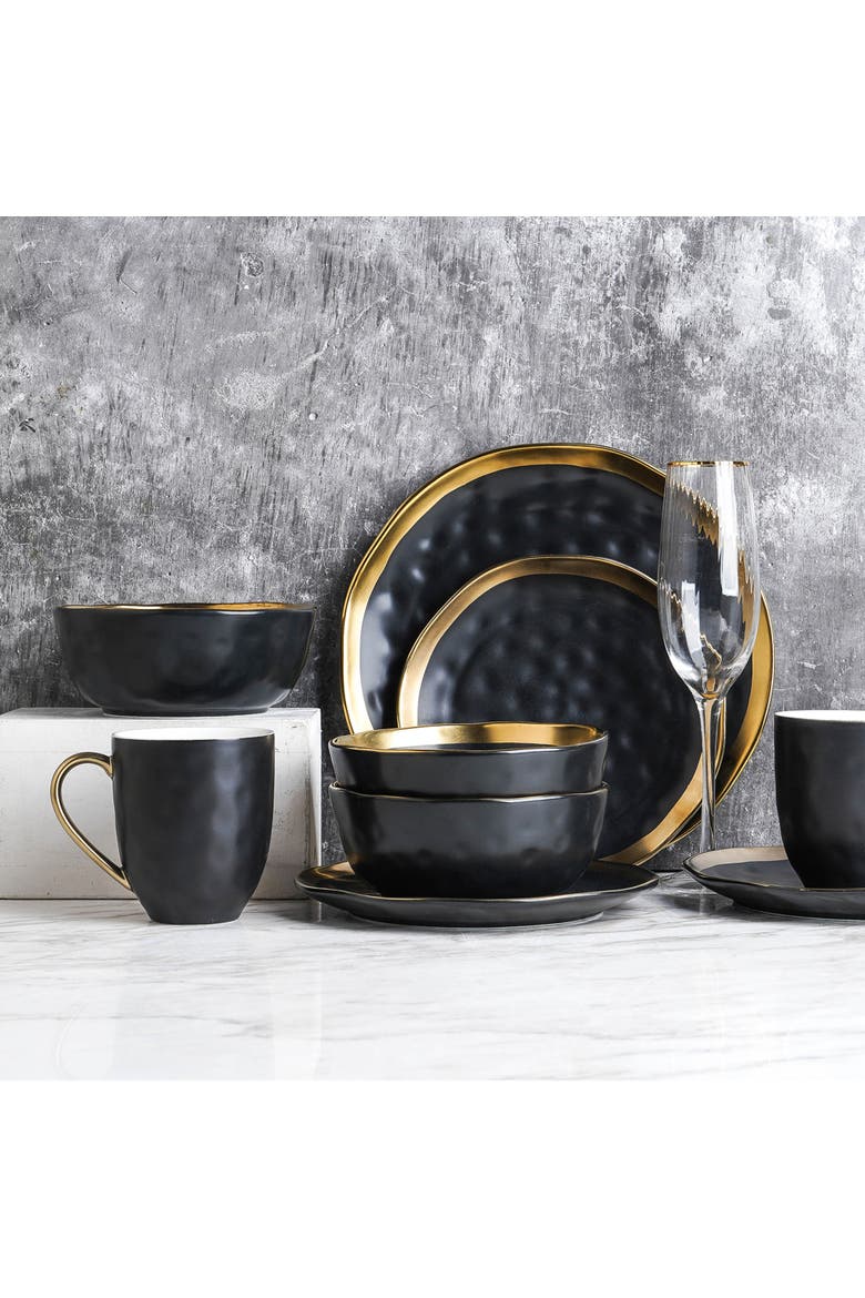 Florian Porcelain 32-Piece Dinnerware Set, Alternate, color, Black
