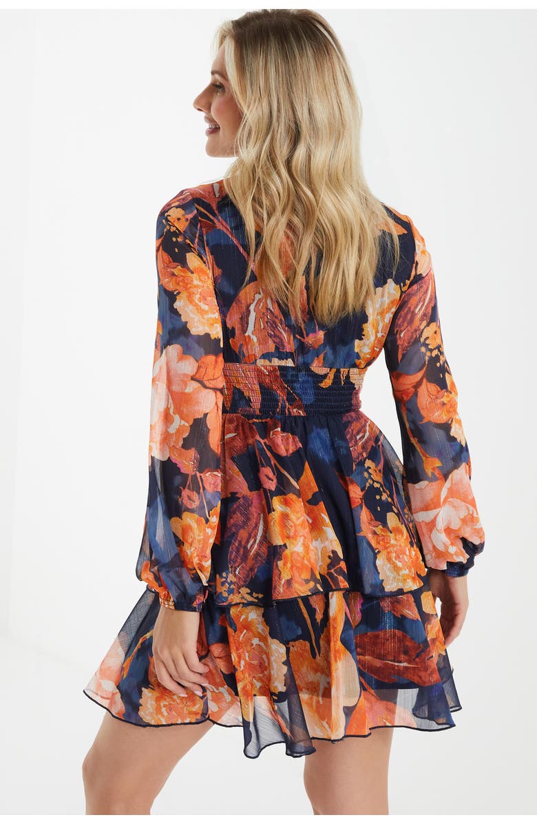 QUIZ Chiffon Floral Lurex Long Sleeve Skater Dress, Alternate, color,