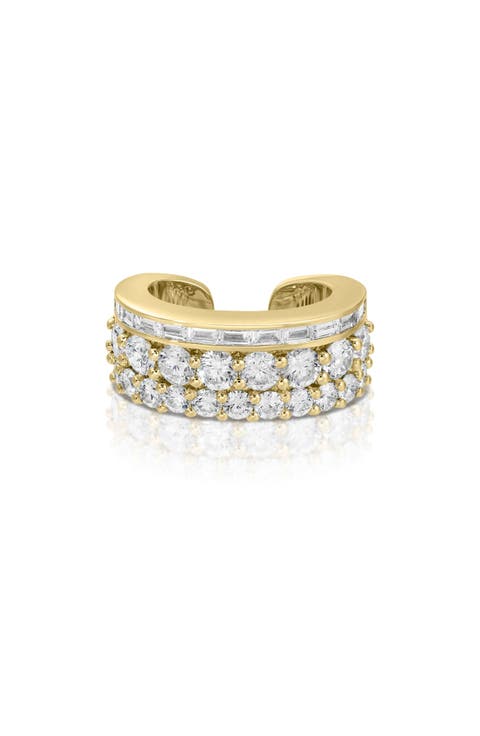 18k Gold Baguette & Round Diamond Ear Cuff