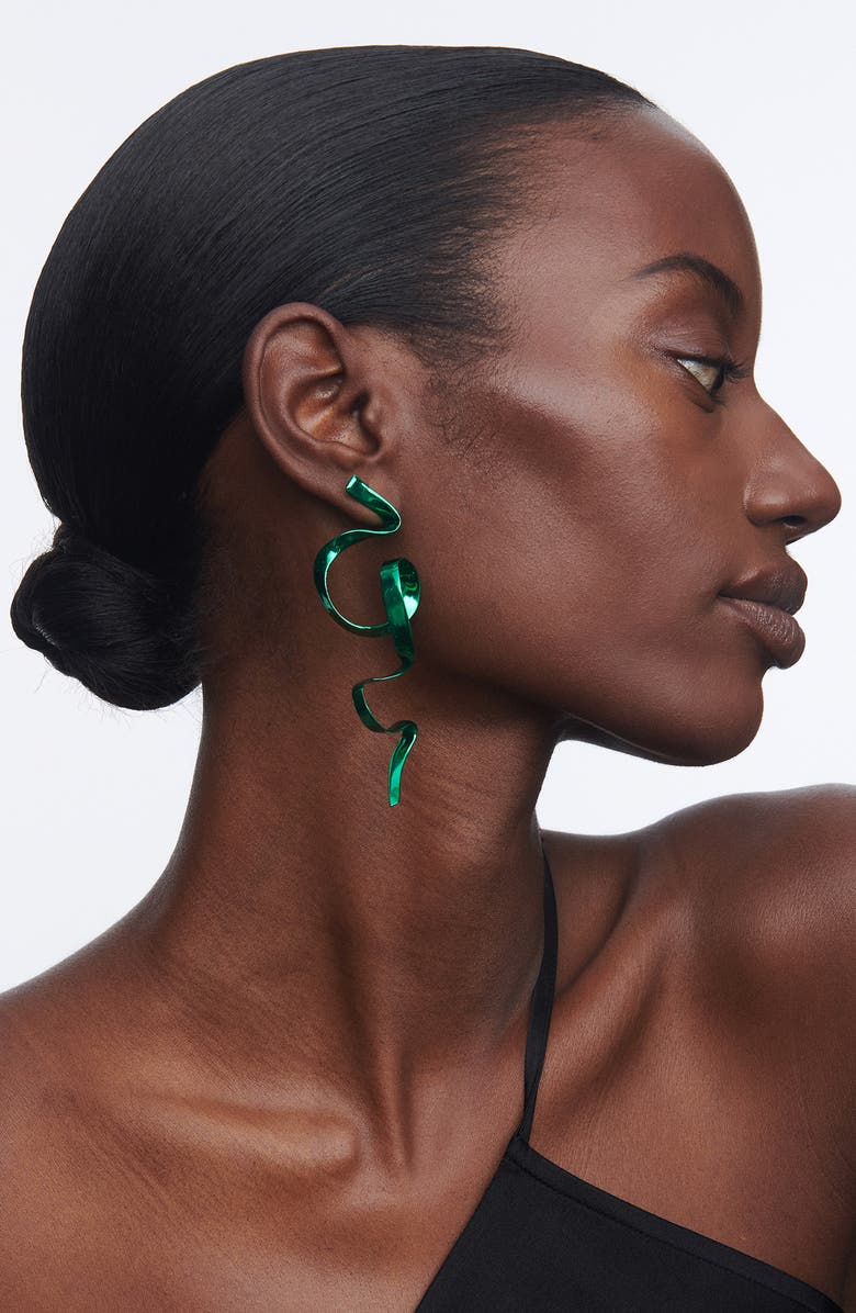 Sterling King Allegro Ribbon Drop Earrings, Alternate, color, Emerald