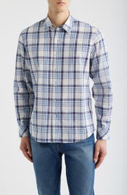 James Campbell Plaji Regular Fit Plaid Cotton & Linen Button-Up Shirt