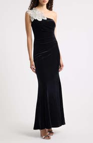 Eliza J One-Shoulder Velvet Dress