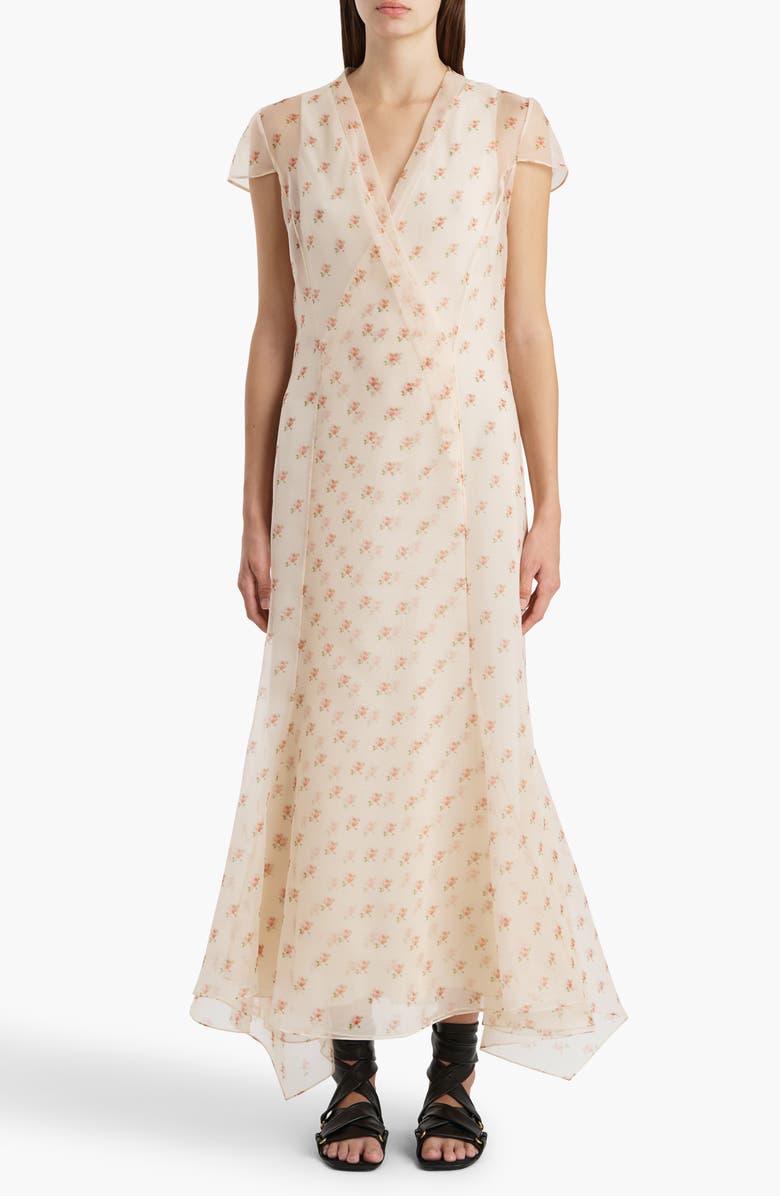 Khaite Meera Floral Silk Organza Dress, Main, color, Soft Pink