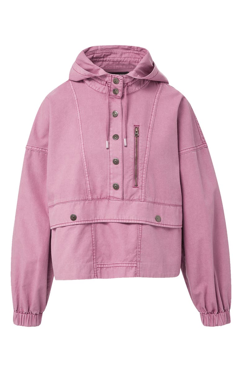 Veronica Beard Cunningham Half Snap Cotton Hoodie, Main, color, Orchid Haze