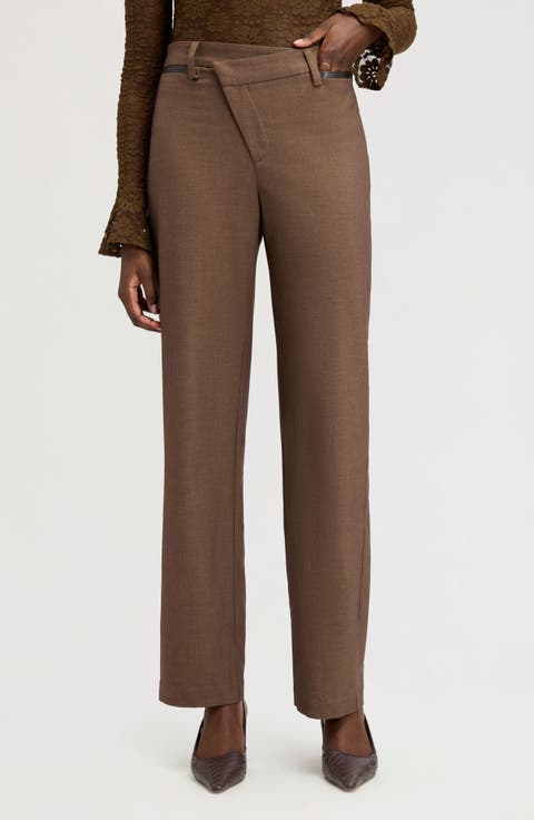 Faux Leather Trim Cross Front Trousers