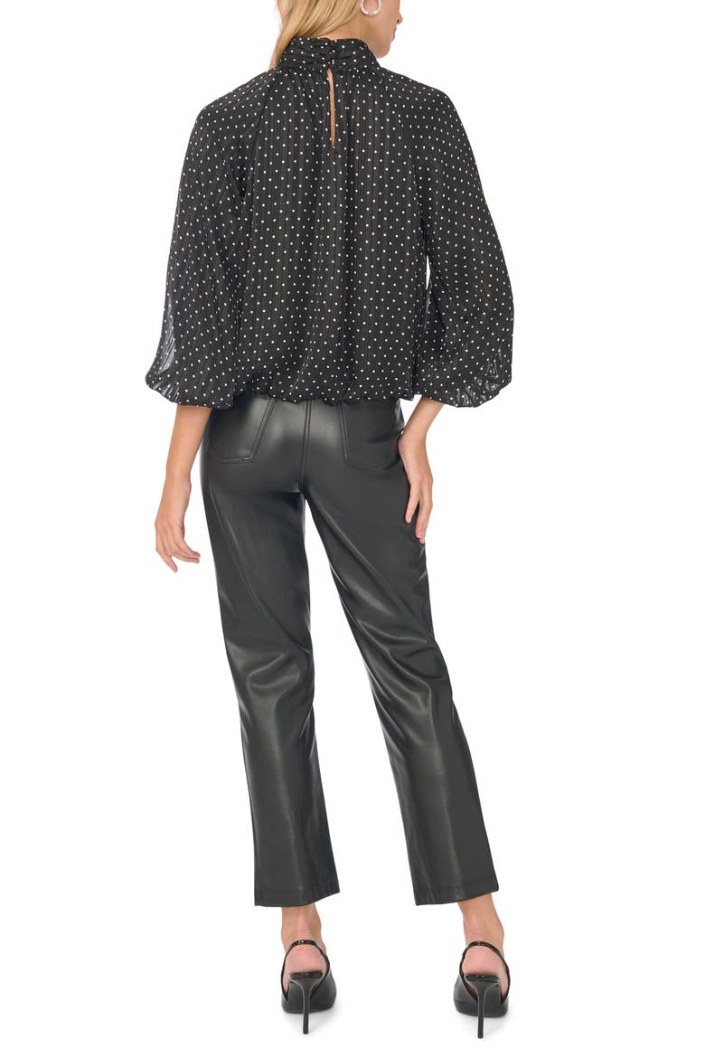 Lurex® Stripe Polka Dot Mock Neck Blouse, Alternate, color, RICH BLACK