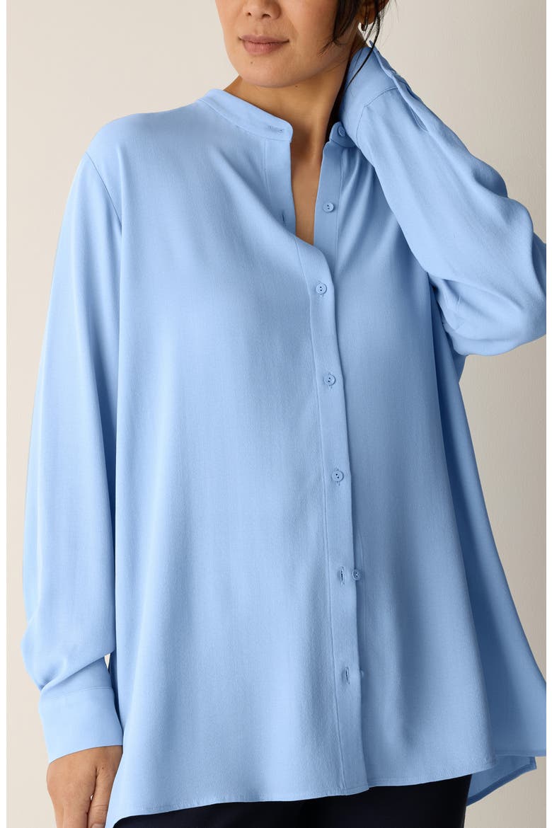 Band Collar Silk Button-Up Shirt, Alternate, color, SKYLIGHT