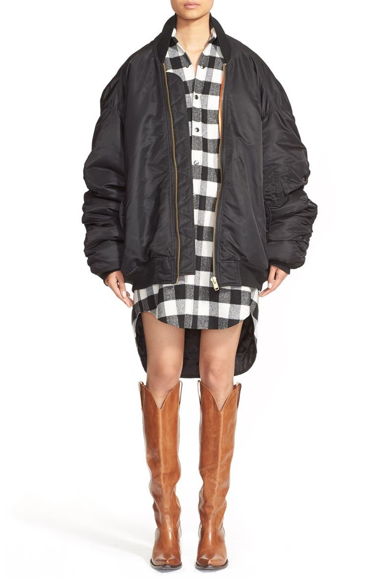 Oversize Nylon Bomber Jacket, Main, color, BLACK