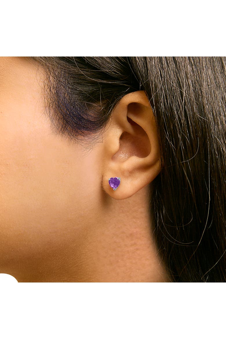 14K Gold 5MM Heart Cut Gemstone Solitaire Stud Earrings, Alternate, color, Purple Amethyst | Yellow
