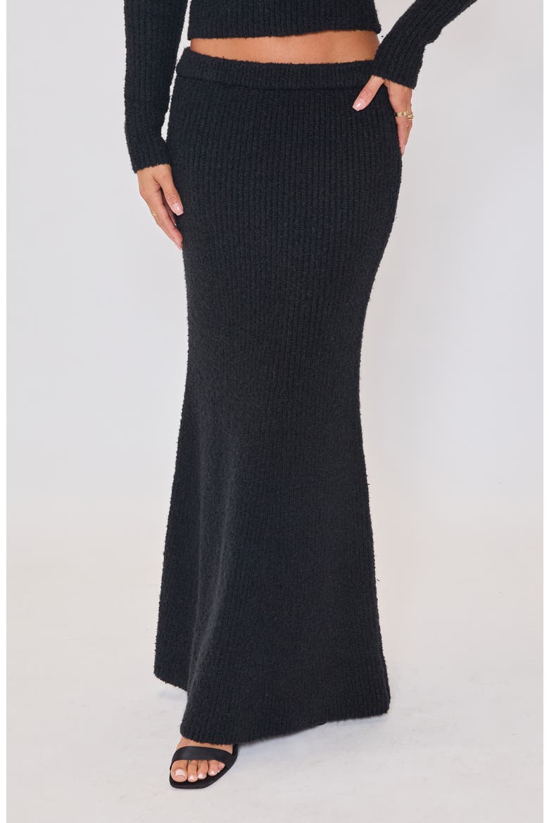 Ruby Flute Rib Maxi Skirt, Main, color, BLACK