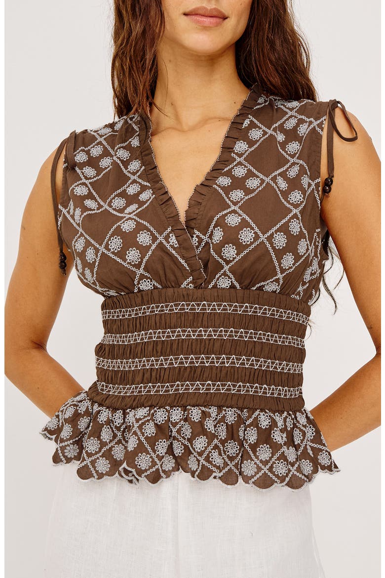 Rizzo Embroidered Top, Main, color, COCOA DAISY EMBROIDERY