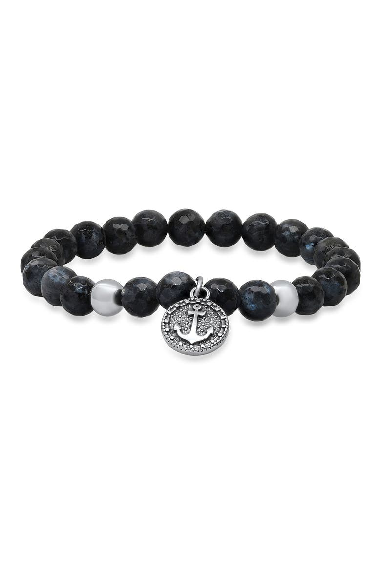 Anchor Charm Beaded Bracelet, Main, color, BLACK / METALLIC