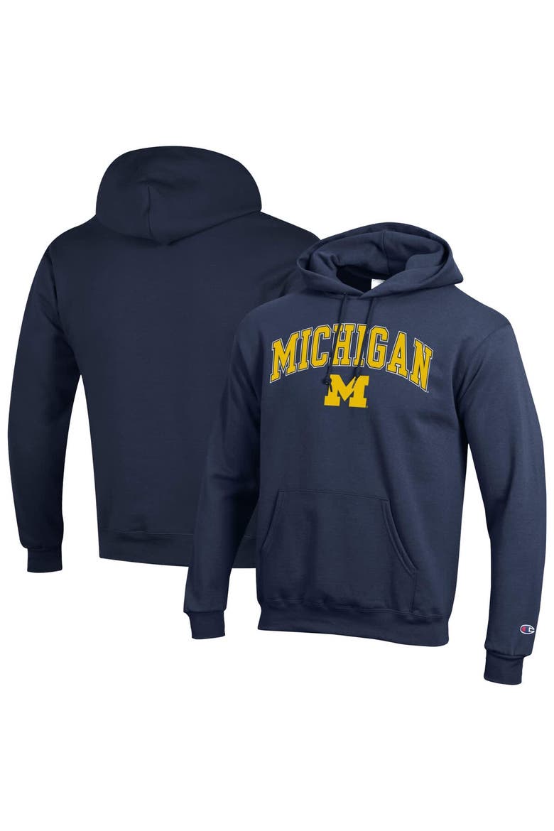 Men's Champion  Navy Michigan Wolverines Arched Logo Fleece Pullover Hoodie, Alternate, color, Navy