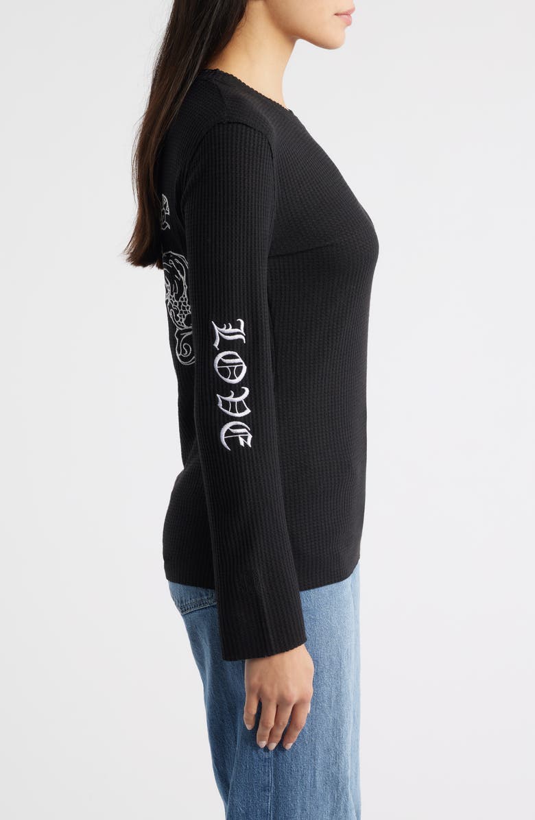 NIKKI LUND Fleur Embroidered Thermal Knit Top, Alternate, color, Black