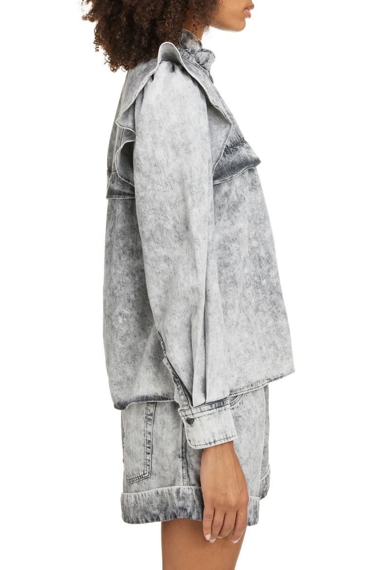 Idety Ruffle Trim Stonewashed Shirt, Alternate, color, FADED BLACK