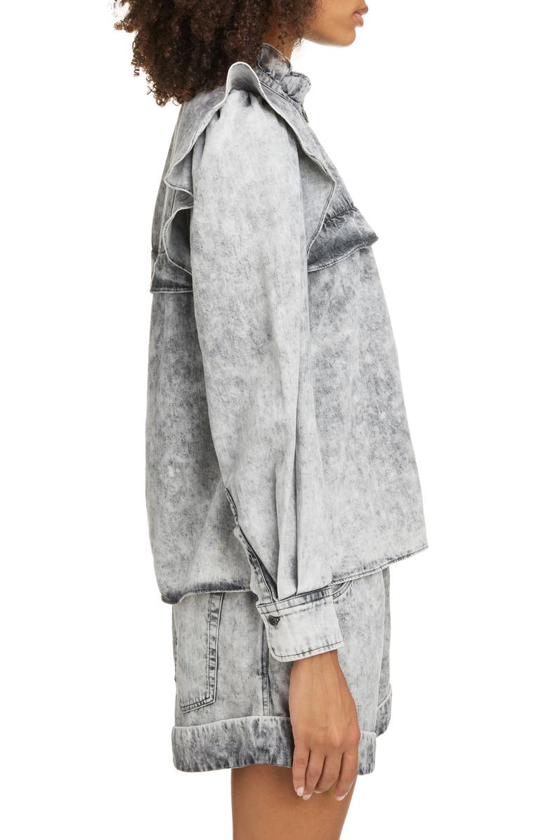 Isabel Marant Étoile Idety Ruffle Trim Stonewashed Shirt, Alternate, color, Faded Black