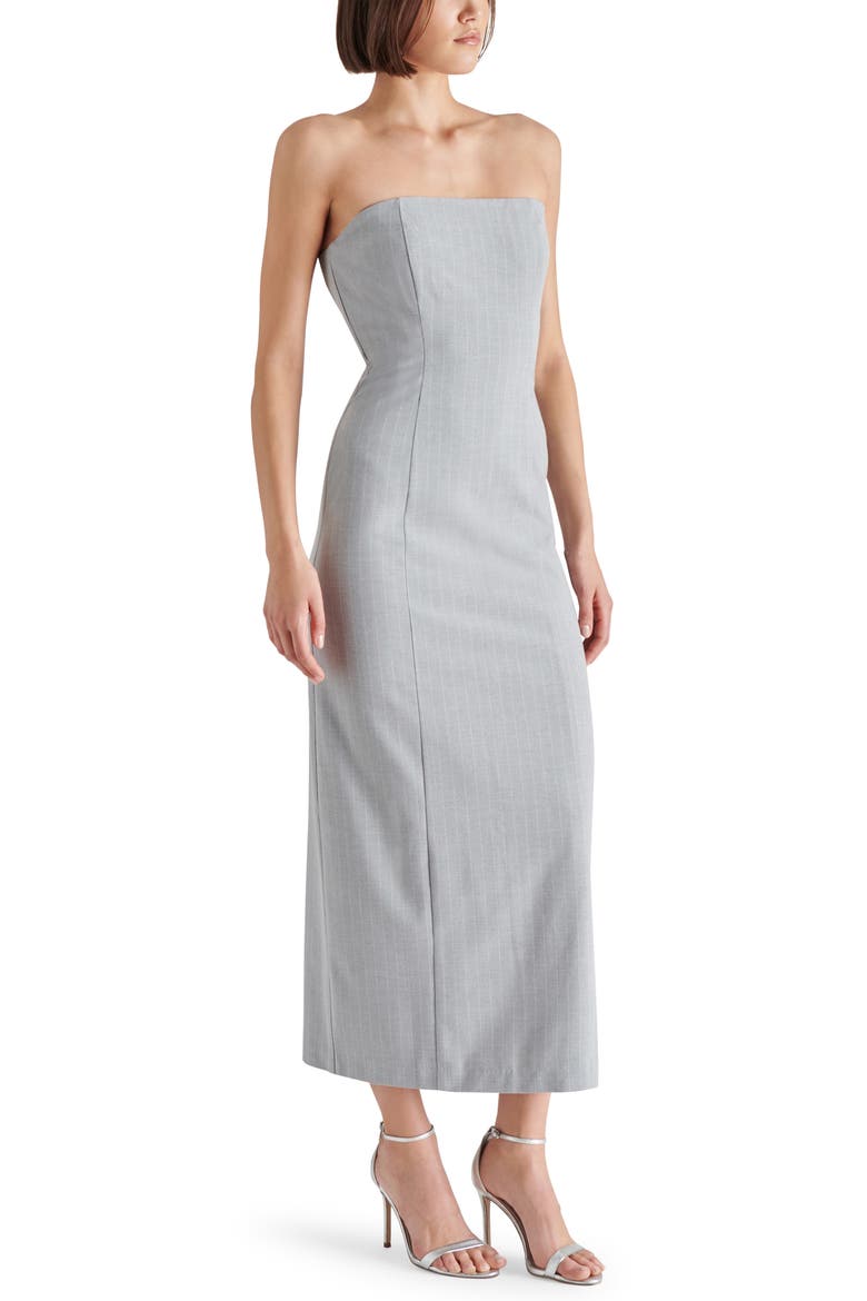 Lexington Pinstripe Strapless Maxi Dress, Alternate, color, LIGHT GREY