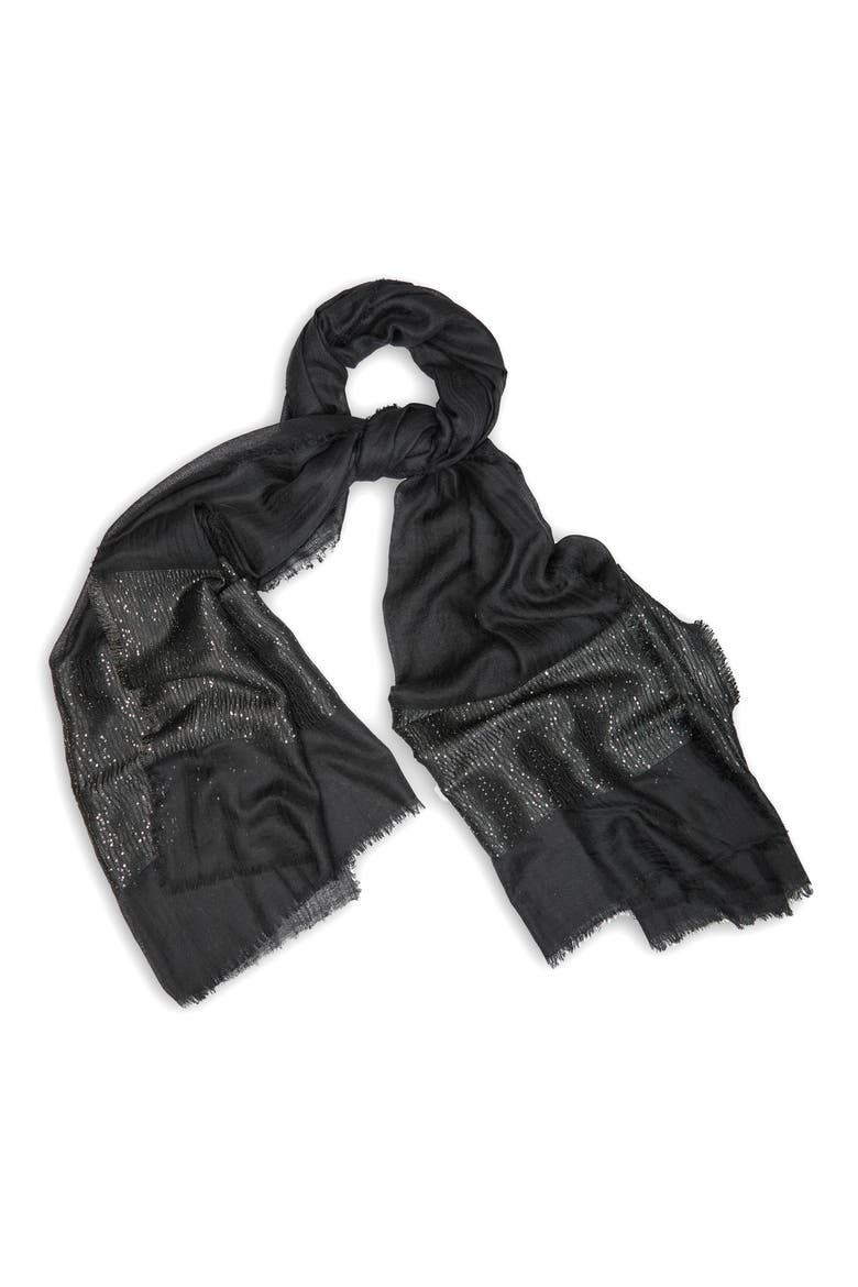 Sequin Cashmere Scarf, Main, color, BLACK