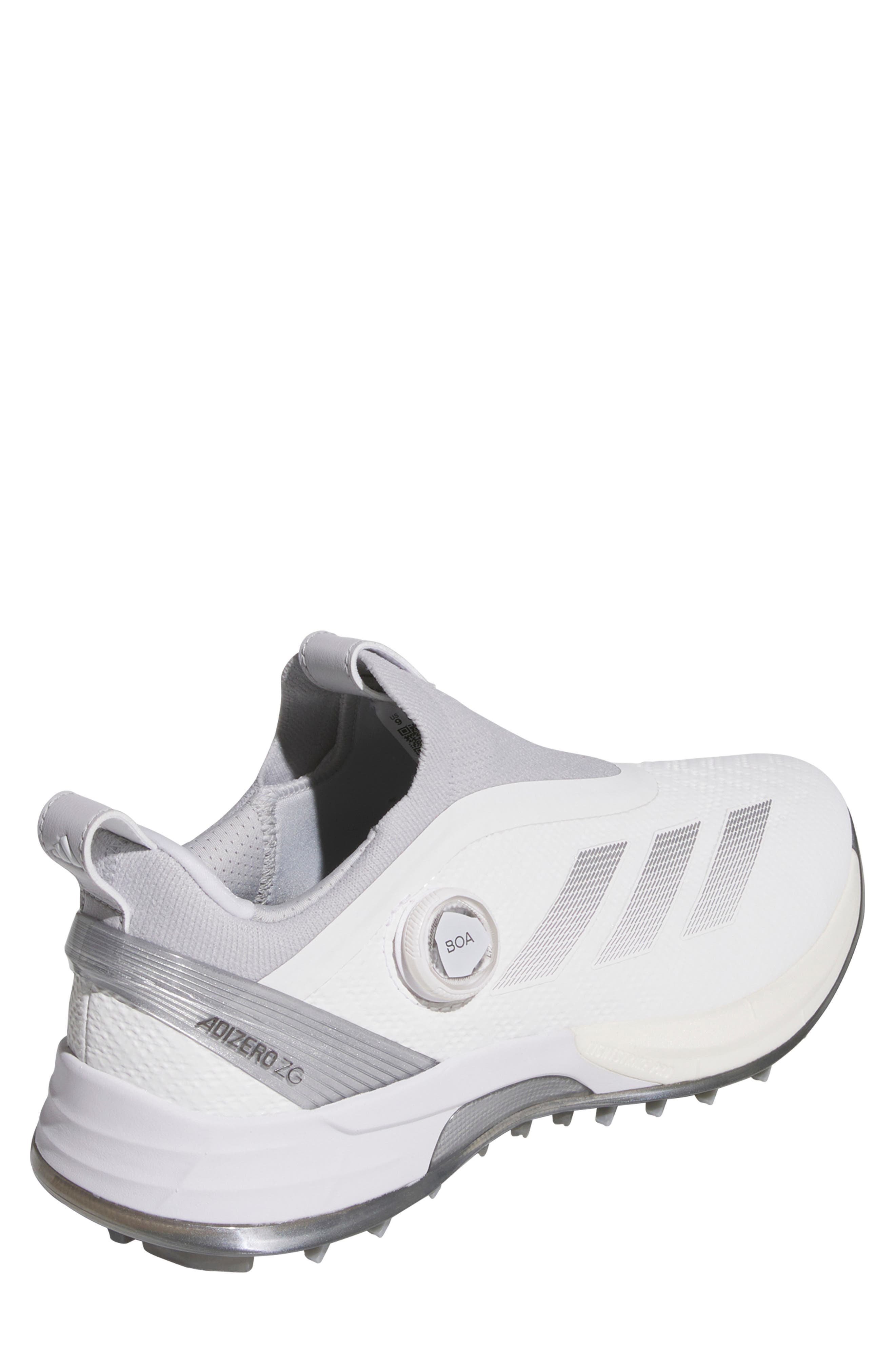 adidas Adizero ZG BOA<sup>®</sup> Waterproof Spikeless Golf Shoe, Alternate, color, White/ Silver Metallic