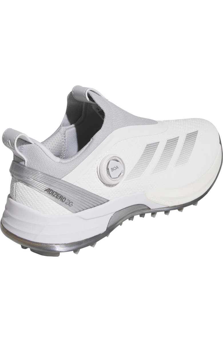 adidas Adizero ZG BOA<sup>®</sup> Waterproof Spikeless Golf Shoe, Alternate, color, White/ Silver Metallic