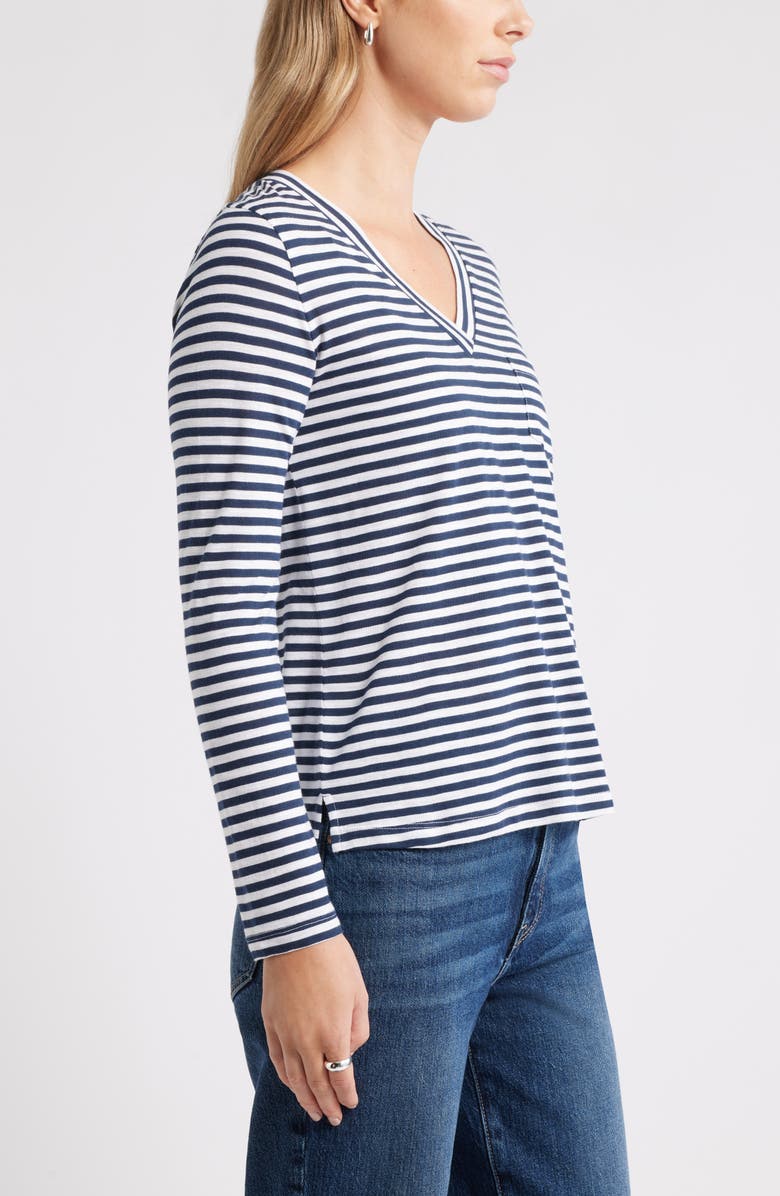 Caslon<sup>®</sup> Long Sleeve V-Neck T-Shirt, Alternate, color, Navy Still-White Brooke Stripe