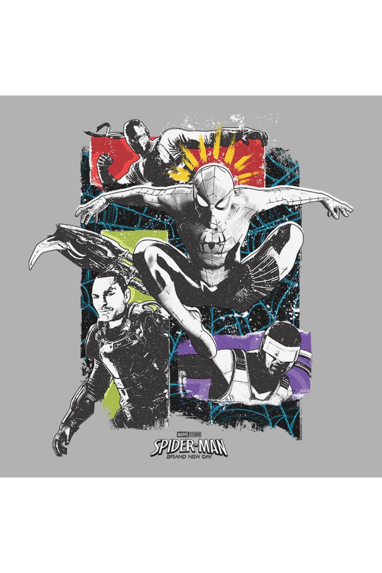 Boy's Spider-Man Brand New Day Action Poses Collage  Graphic T-Shirt, Alternate, color, Sport Grey