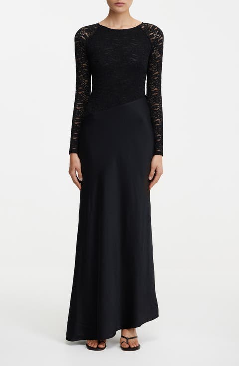Sofiya Long Sleeve Stretch Lace & Satin gown